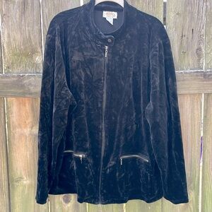 Talbots Black Velour Zip-Up Jacket Front Pockets Women’s Plus Size 1X